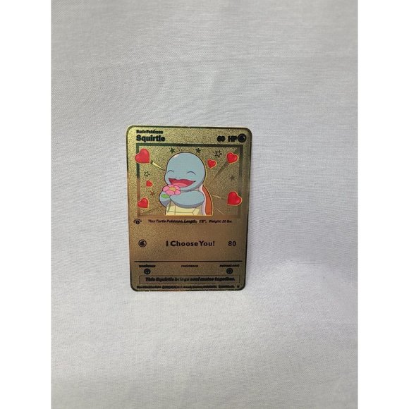 Squirtle I Choose You Love Heart Valentine Gold Metal Card- Brand new - Picture 1 of 4